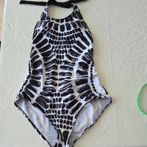 Sexy Halter Black/Whitecool Print 1 Pc Bathingsuit